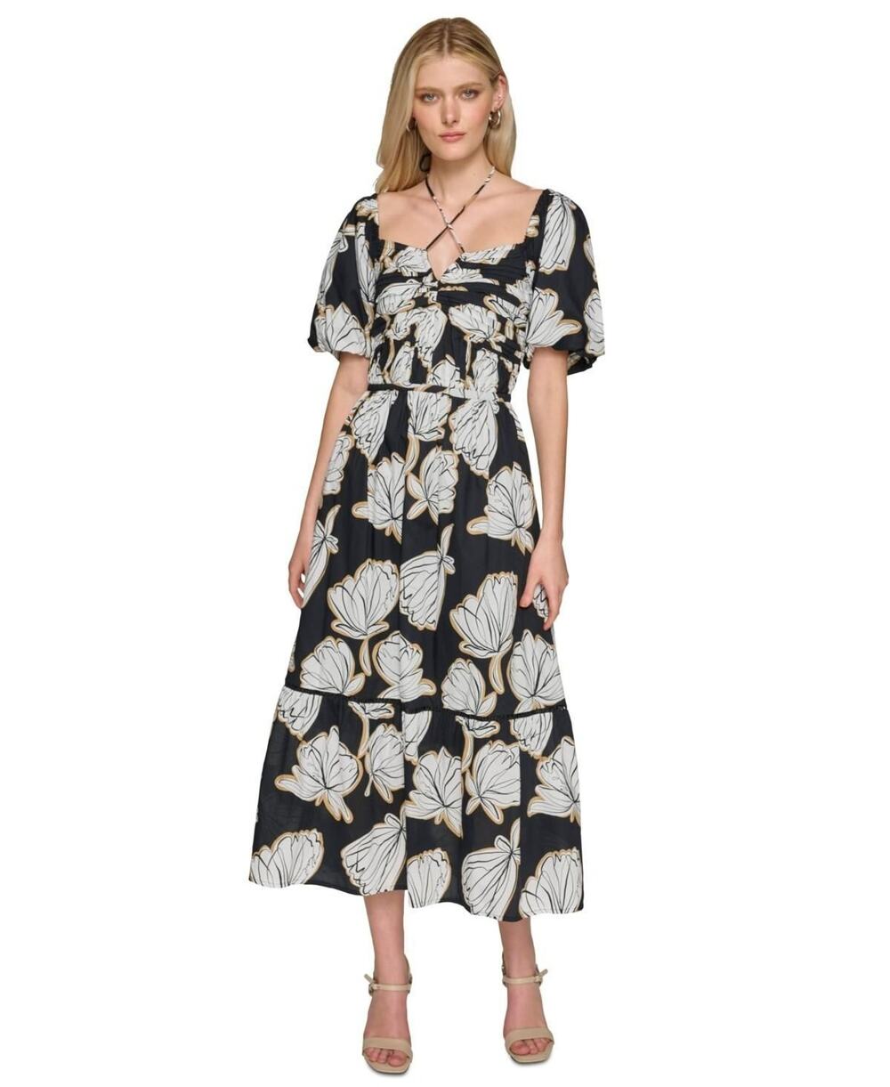 Karl Lagerfeld Paris Women's Cotton Tie-Neck Dress - Blck Multi